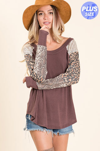 Solid Knit Fabric Mixed Top