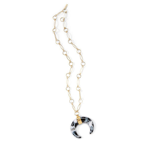 Resin Crescent Horn Link Necklace in Black