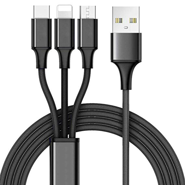 10 Foot 3 in 1 Cable - Micro USB, Lightning, Type C