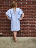 Ruffle Sleeve Dress in Blue Stripe