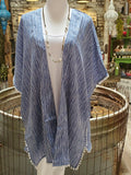 Pom-Pom Kimono in Blue Stripe