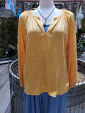 Cotton V-Neck Top With Billowy Sleeves