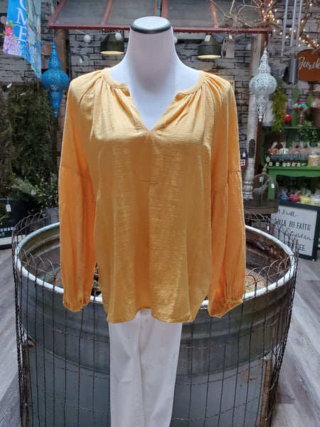 Cotton V-Neck Top With Billowy Sleeves