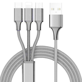 10 Foot 3 in 1 Cable - Micro USB, Lightning, Type C-Silver