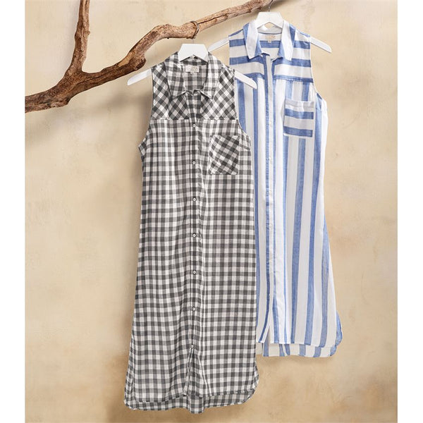 Button Down Duster in Blue and White Stripe