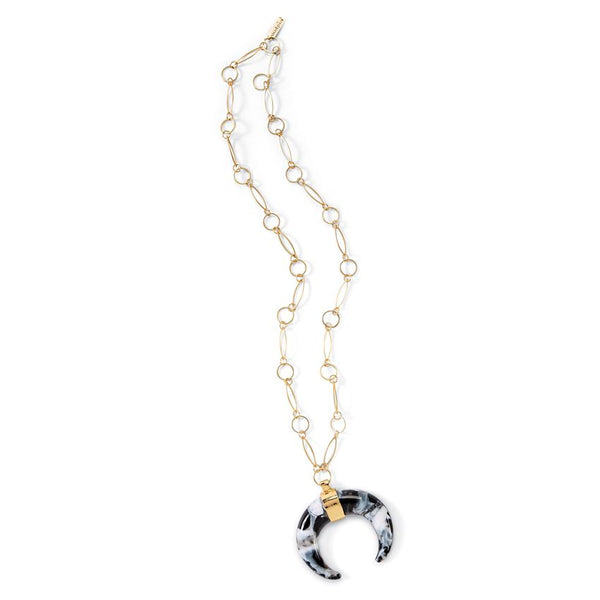 Resin Crescent Horn Link Necklace in Black