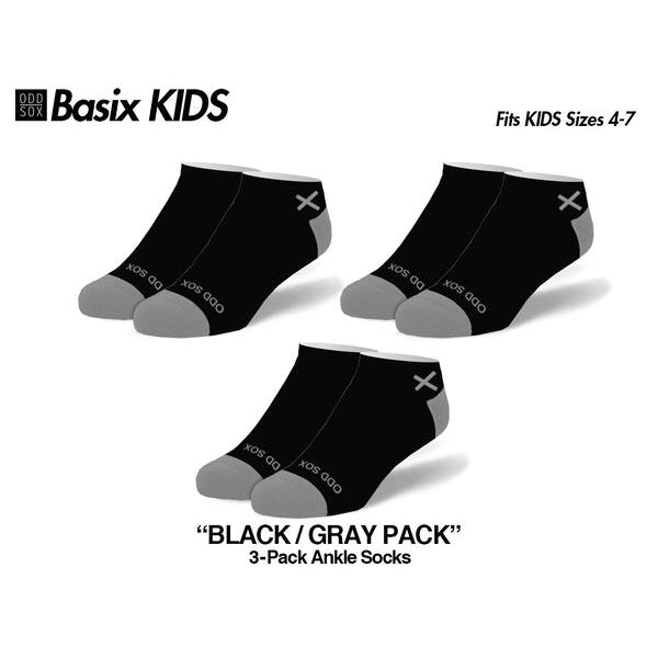 Ankle Solid Core Black Gray Kids 4-7