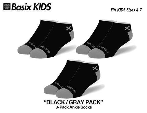 Ankle Solid Core Black Gray 3 Pack - Kids Ages 4-7