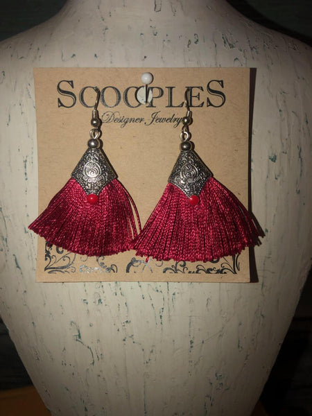Tribal Earrings in Red and silver