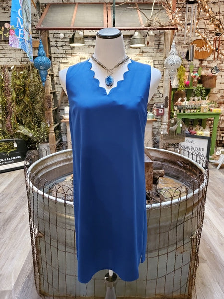 Blue Scalloped Neck Dress