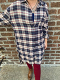 Navy,Red,White Plaid Button Up