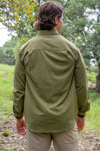 Performance Button Up - LS Heather Olive