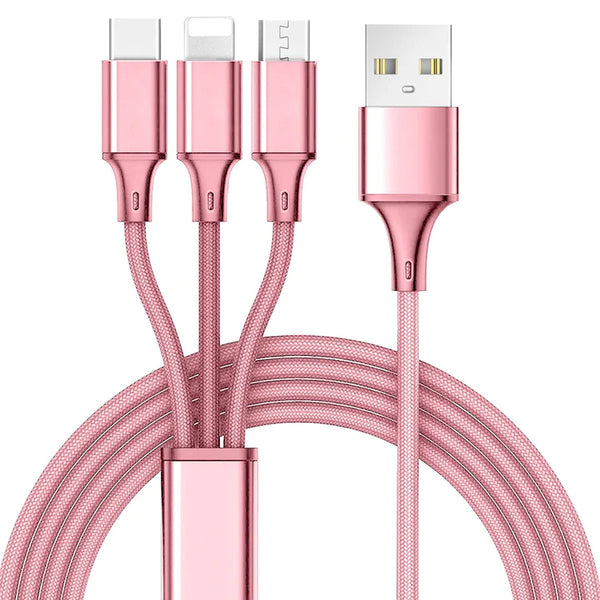 10 ft 3 in 1 USB Multi Charging Cable-Rose Gold